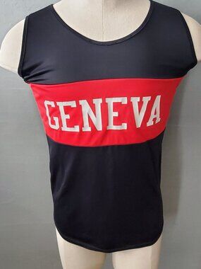 Geneva/ Vintage Nylon Tank/Unisex/ Geneva Logo/ Black Red Tank/ Vintage Athletic